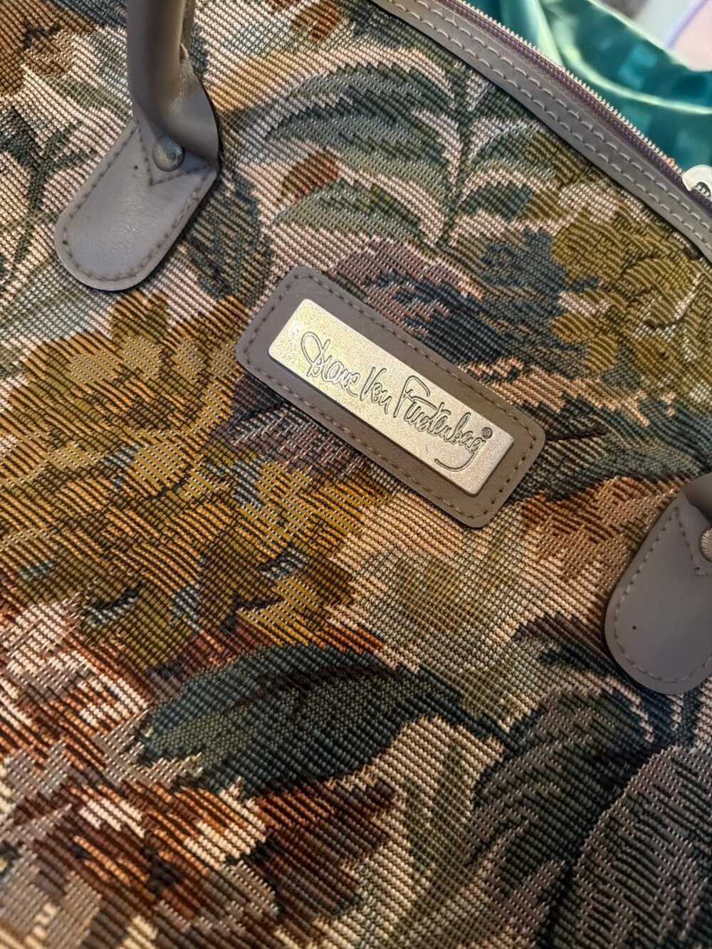 VINTAGE Diane von Furstenberg Floral Tapestry Baguette Handbag